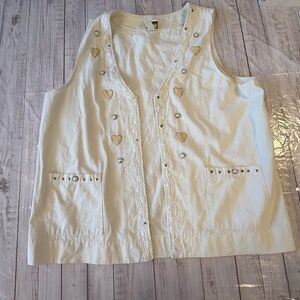 Vintage Cactus California Brand Embroidered Embellished Hearts Women's Vest XL